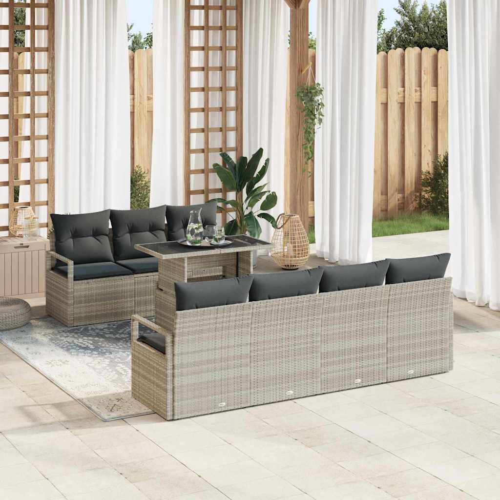 Gartensofa-set mit Speicher 8 pcs Hellgrau Poly-Rattan