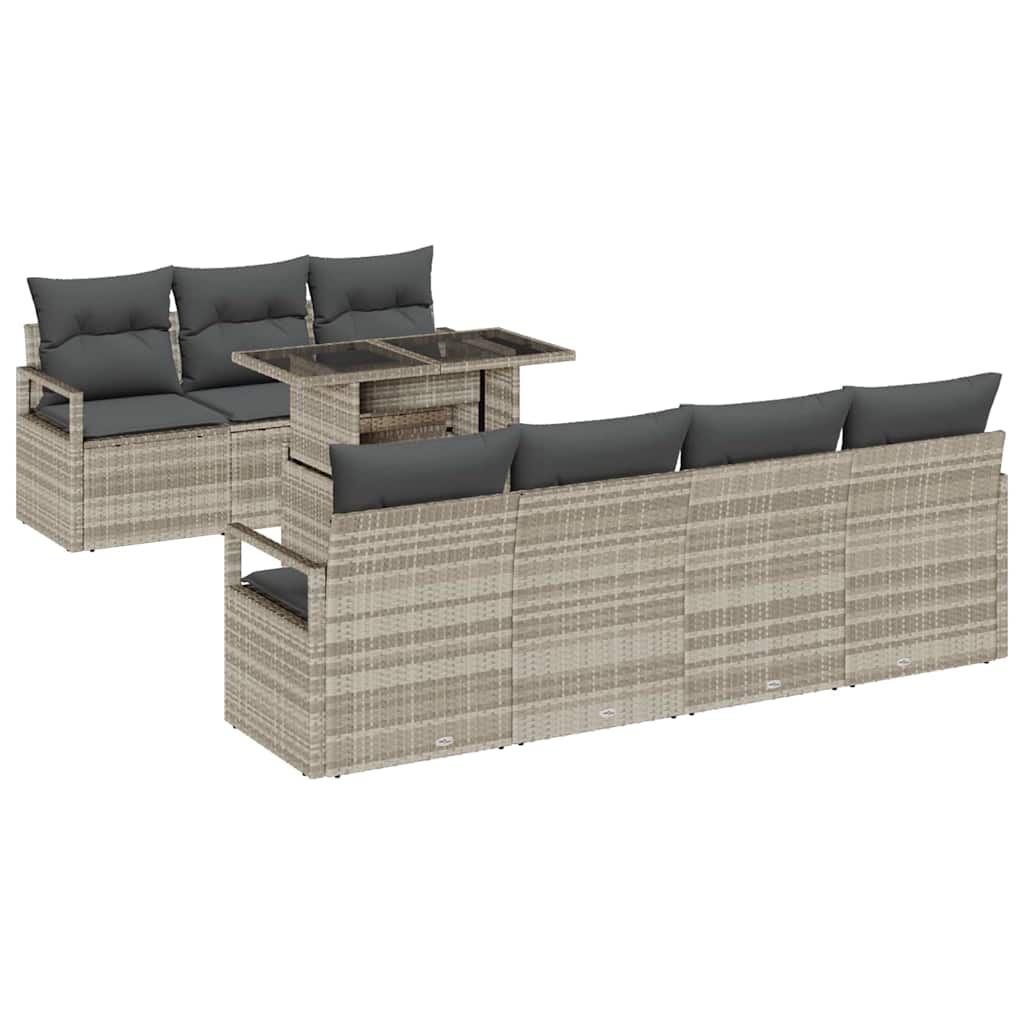 Gartensofa-set mit Speicher 8 pcs Hellgrau Poly-Rattan
