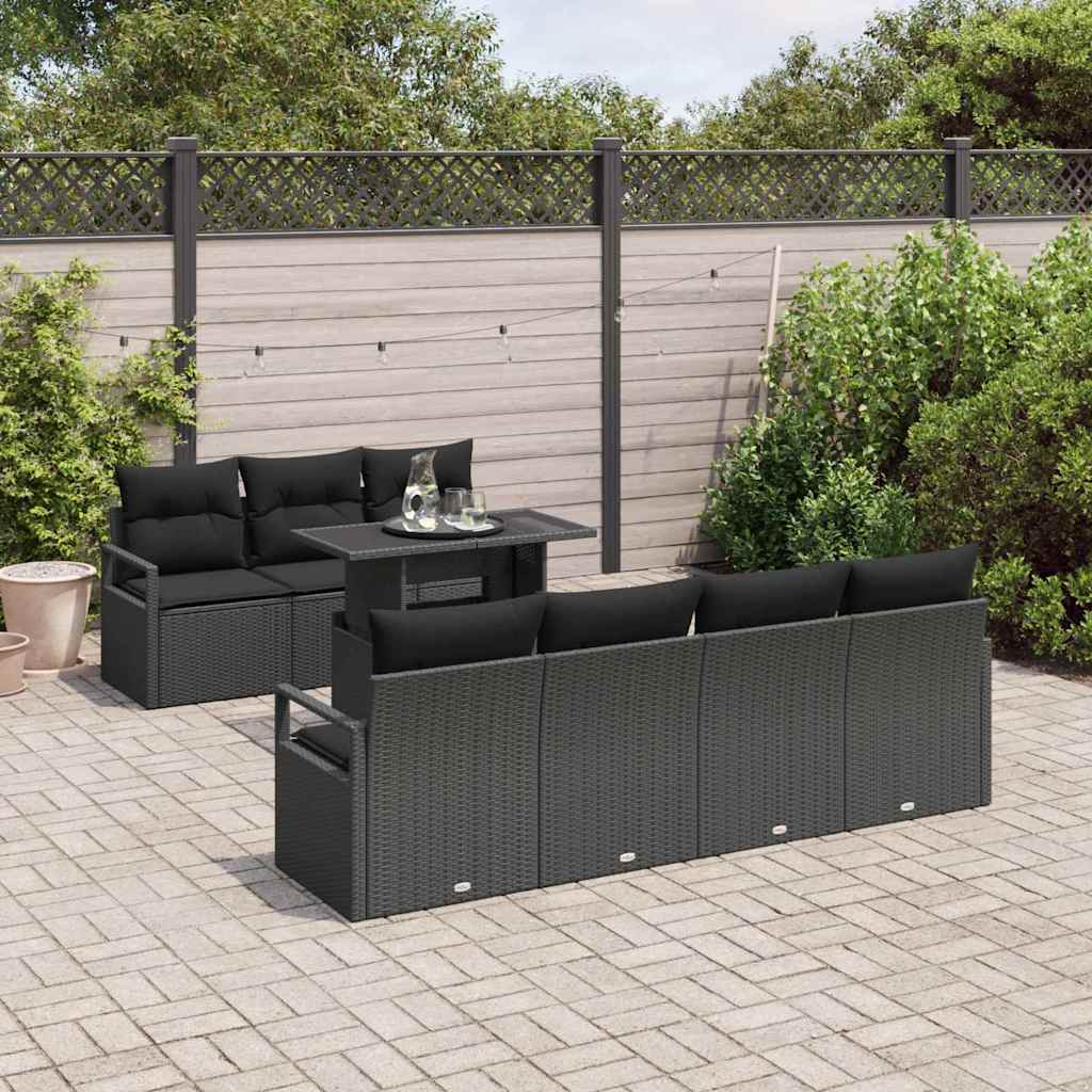 Gartensofa-set mit Speicher 8 pcs Schwarz Poly-Rattan