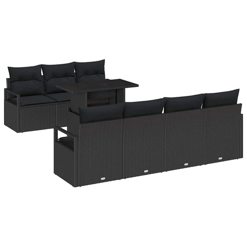Gartensofa-set mit Speicher 8 pcs Schwarz Poly-Rattan