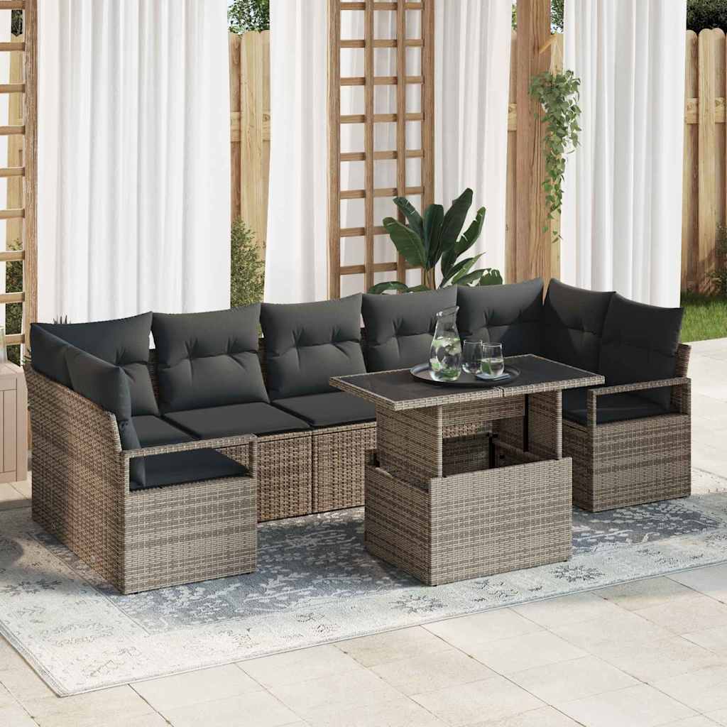 Garten-Sofa-Set mit Kissen 8 pcs Grau Poly-Rattan