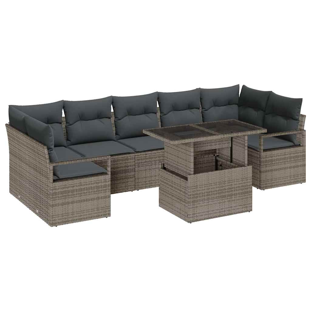 Garten-Sofa-Set mit Kissen 8 pcs Grau Poly-Rattan