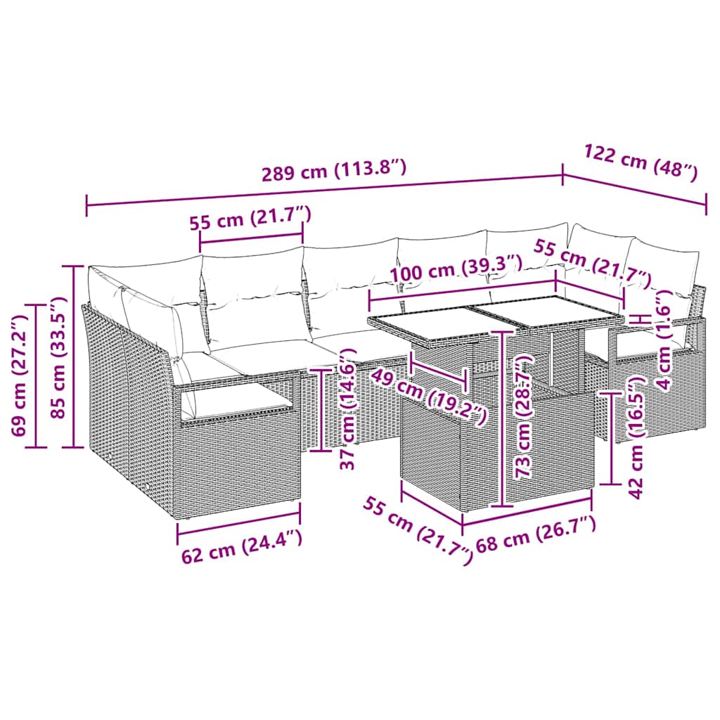 Garten-Sofa-Set mit Kissen 8 pcs Beige und Creme Poly-Rattan
