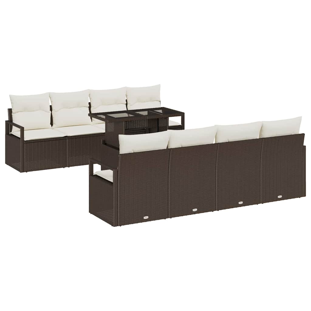 Garten-Sofa-Set mit Kissen 7 pcs Braun und Creme Poly-Rattan