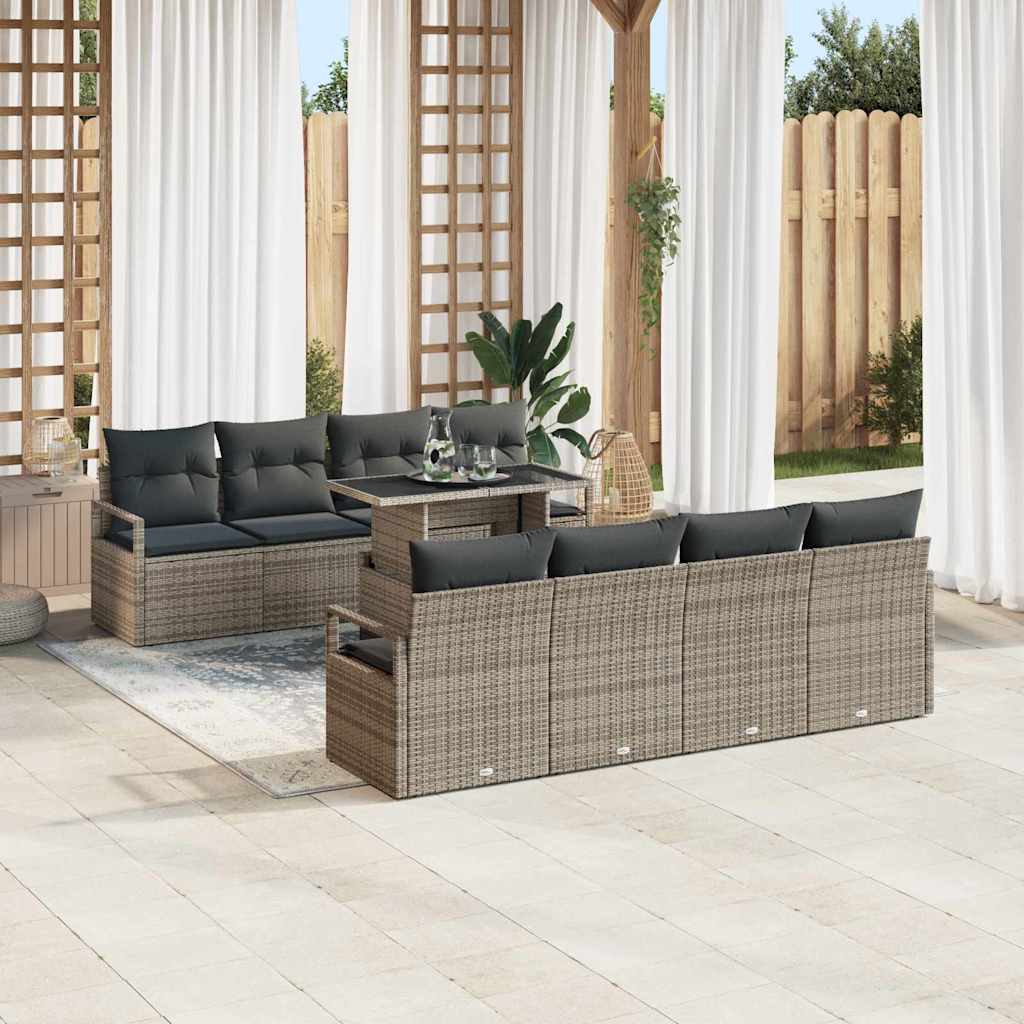 Garten-Sofa-Set mit Kissen 7 pcs Grau Poly-Rattan