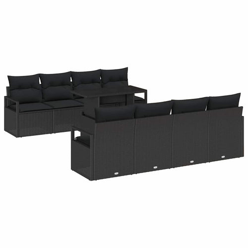 Gartensofa-set mit Speicher 9 pcs Schwarz Poly-Rattan