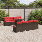 Gartensofa-set mit Speicher 9 pcs Braun und Rot Poly-Rattan