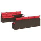 Gartensofa-set mit Speicher 9 pcs Braun und Rot Poly-Rattan
