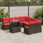 Gartensofa-set mit Speicher 9 pcs Braun und Rot Poly-Rattan