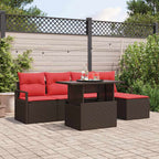 Gartensofa-set mit Speicher 6 pcs Braun und Rot Poly-Rattan