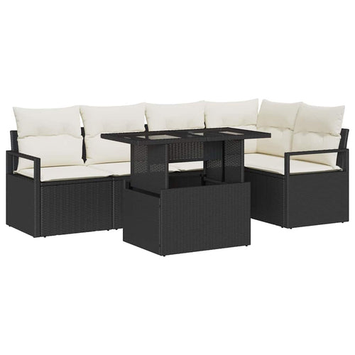 Gartensofa-set mit Speicher 6 pcs Schwarz und Creme Poly-Rattan