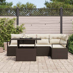 Garten-Sofa-Set mit Kissen 6 pcs Braun und Creme Poly-Rattan