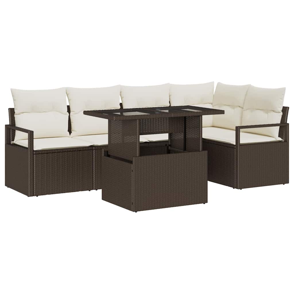 Garten-Sofa-Set mit Kissen 6 pcs Braun und Creme Poly-Rattan