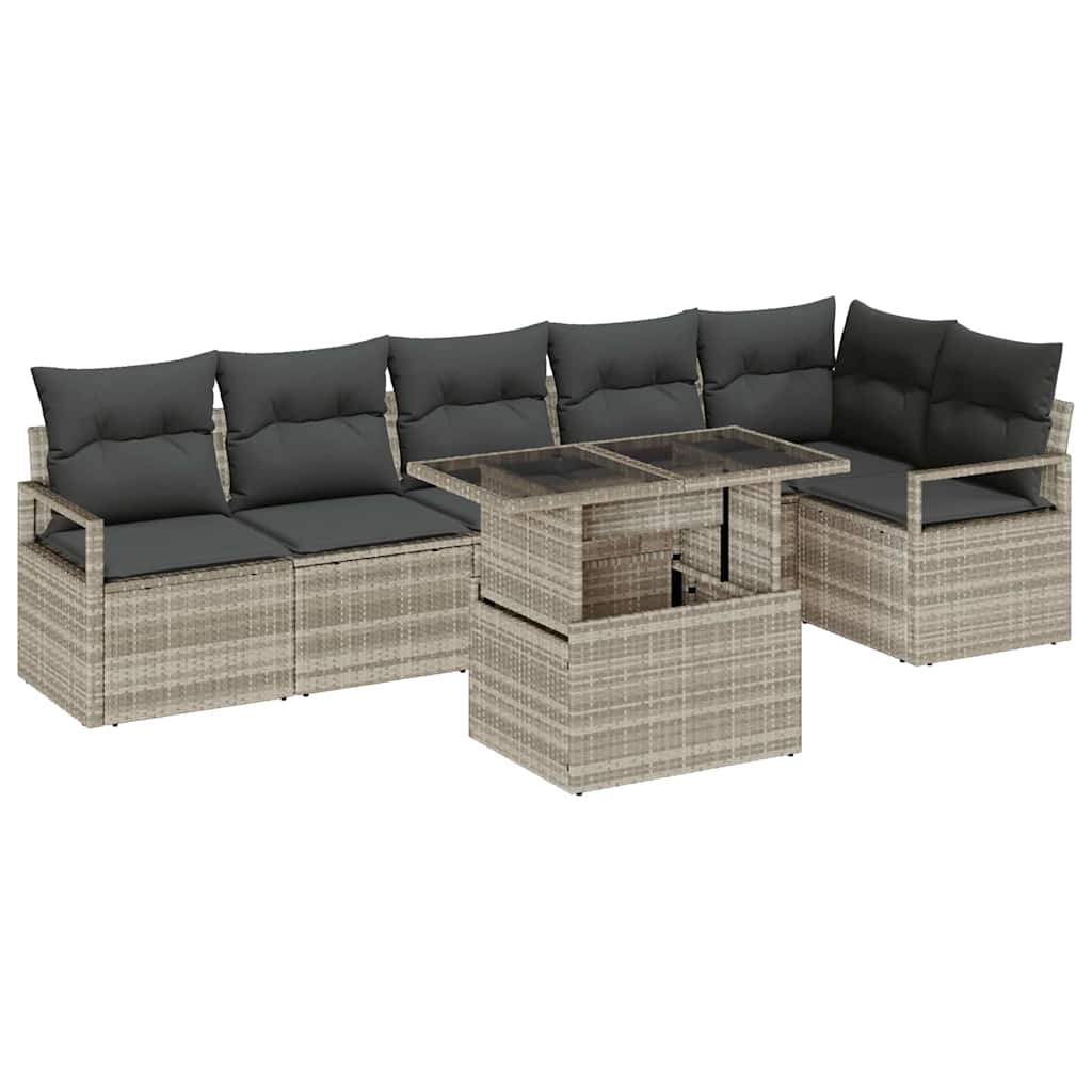 Gartensofa-set mit Speicher 7 pcs Hellgrau Poly-Rattan