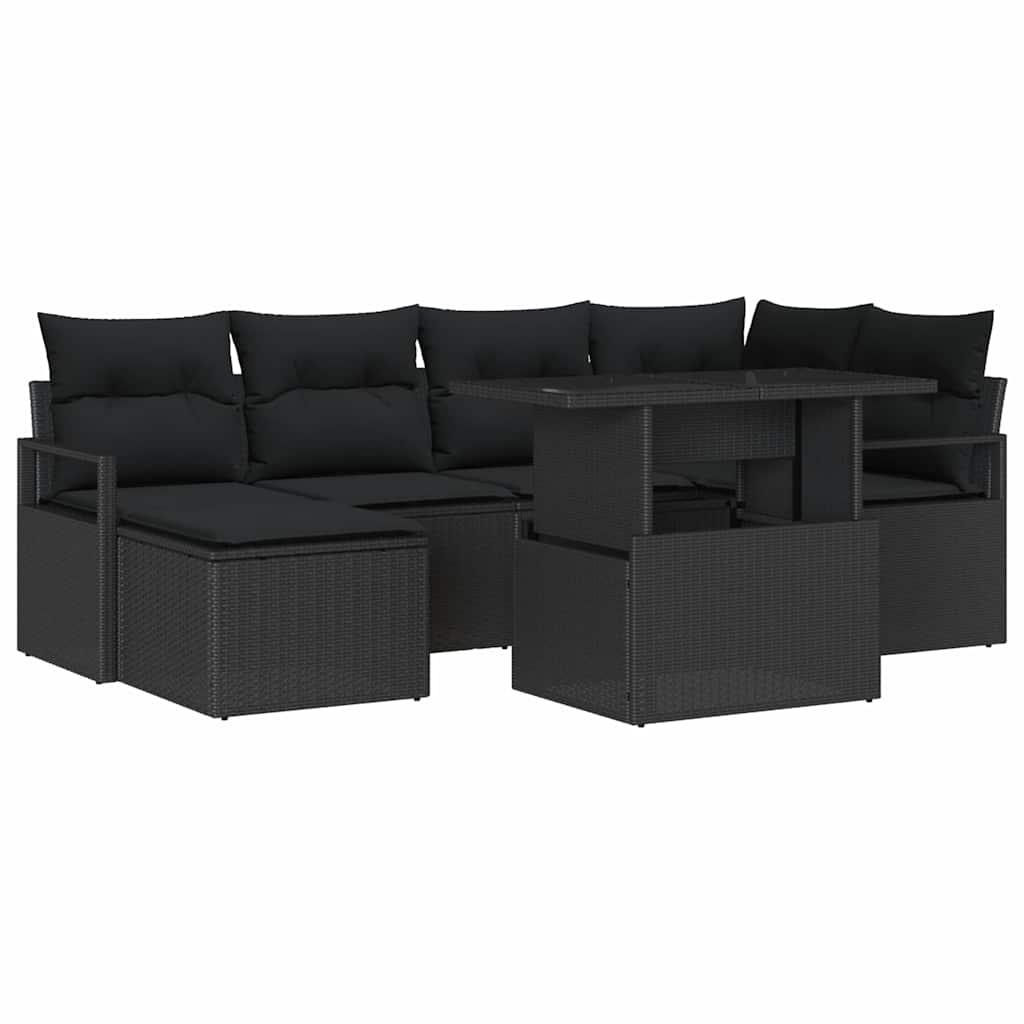 Garten-Sofa-Set mit Kissen 7 pcs Schwarz