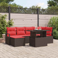 Gartensofa-set mit Speicher 7 pcs Braun und Rot Poly Rattan