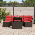 Gartensofa-set mit Speicher 7 pcs Braun und Rot Poly Rattan