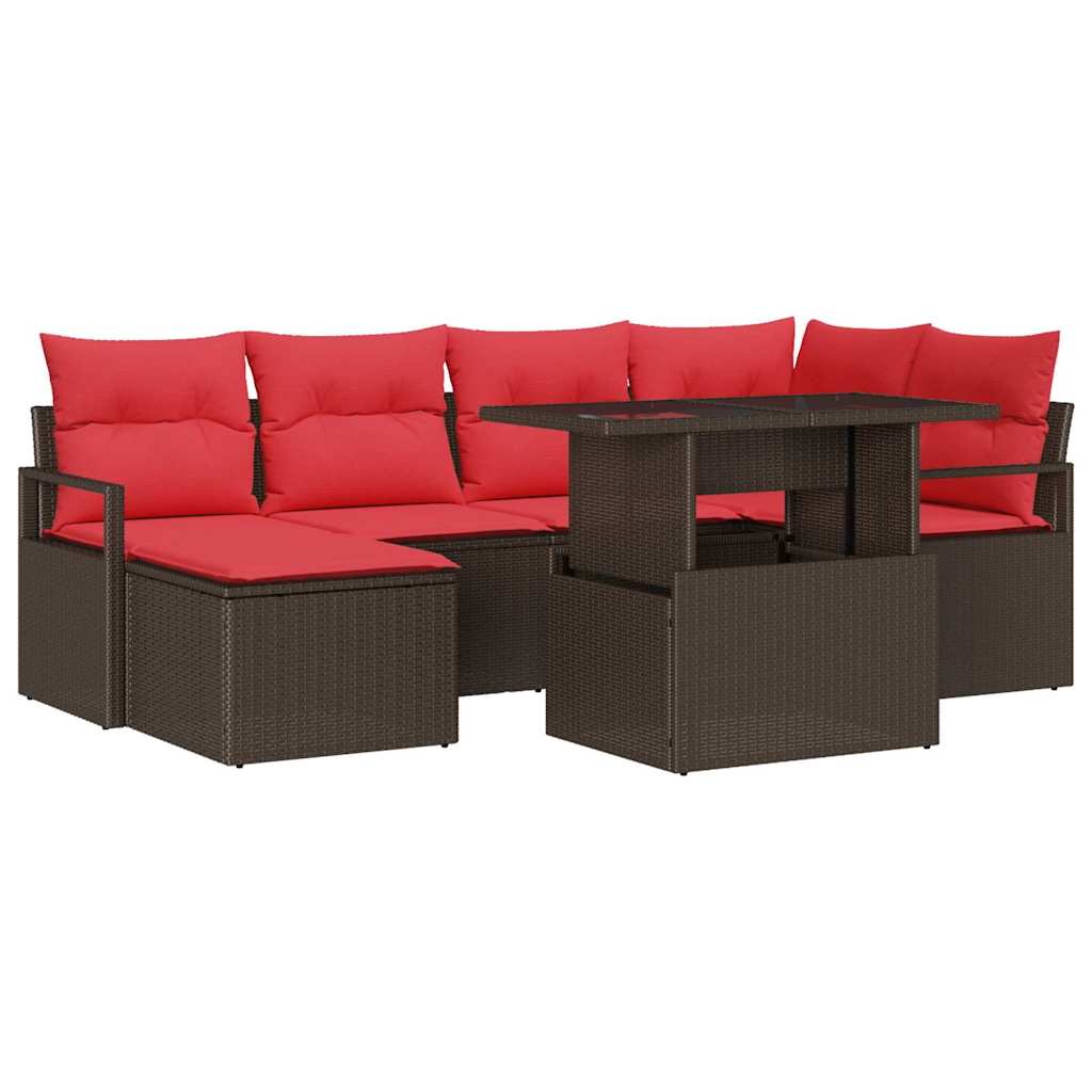 Gartensofa-set mit Speicher 7 pcs Braun und Rot Poly Rattan