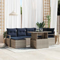 Gartensofa-set 7 pcs Grau und Marineblau Poly Rattan
