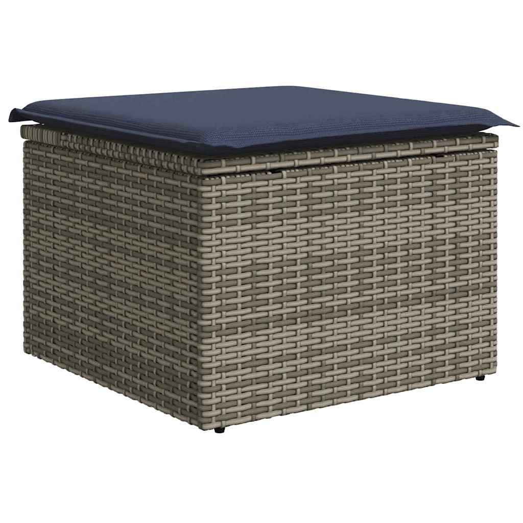 Gartensofa-set 7 pcs Grau und Marineblau Poly Rattan