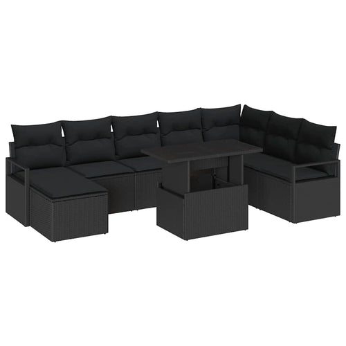 Garten-Sofa-Set mit Kissen 9 pcs Schwarz