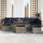 Garten-Sofa-Set mit Kissen 9 pcs Grau und Marineblau