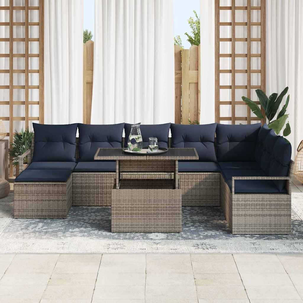 Garten-Sofa-Set mit Kissen 9 pcs Grau und Marineblau