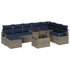 Garten-Sofa-Set mit Kissen 9 pcs Grau und Marineblau