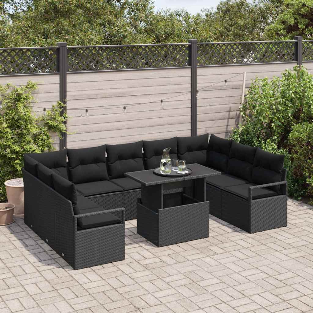Garten-Sofa-Set mit Kissen 10 pcs Schwarz Poly-Rattan
