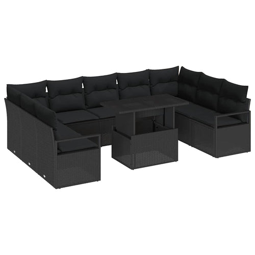 Garten-Sofa-Set mit Kissen 10 pcs Schwarz Poly-Rattan
