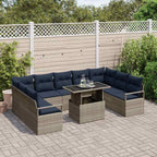 Gartensofa-set 10 pcs Grau und Marineblau Poly Rattan
