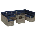 Gartensofa-set 10 pcs Grau und Marineblau Poly Rattan