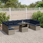 Garten-Sofa-Set 11 pcs Grau und Marineblau Poly-Rattan