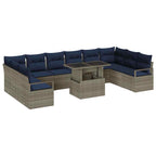 Garten-Sofa-Set 11 pcs Grau und Marineblau Poly-Rattan