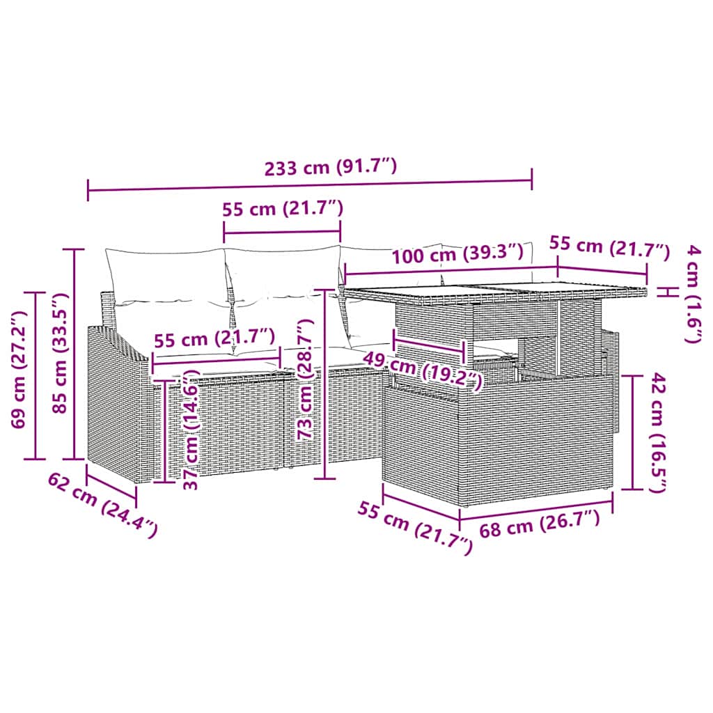 Garten-Sofa-Set mit Kissen 5 pcs Hellgrau Poly-Rattan
