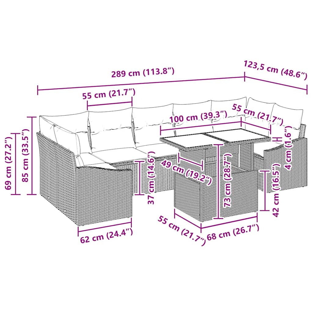 Garten-Sofa-Set mit Kissen 8 pcs Schwarz Poly-Rattan