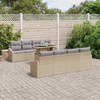 Gartensofa-set mit Kissen 7 pcs Beige und Hellgrau Poly-Rattan