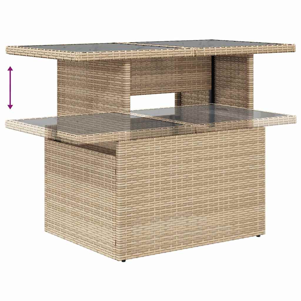 Gartensofa-set mit Kissen 7 pcs Beige und Hellgrau Poly-Rattan