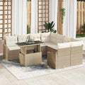 Gartensofa-set mit Kissen 9 pcs Beige und Creme Poly-Rattan