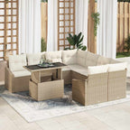 Gartensofa-set mit Kissen 9 pcs Beige und Creme Poly-Rattan