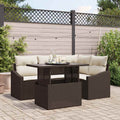 Gartensofa-set mit Kissen 5 pcs Braun und Creme Poly-Rattan