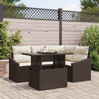 Gartensofa-set mit Kissen 5 pcs Braun und Creme Poly-Rattan