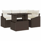 Gartensofa-set mit Kissen 5 pcs Braun und Creme Poly-Rattan