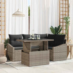 Gartensofa-set mit Kissen mit Speicher 5 pcs Grau Poly-Rattan