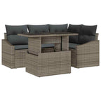 Gartensofa-set mit Kissen mit Speicher 5 pcs Grau Poly-Rattan