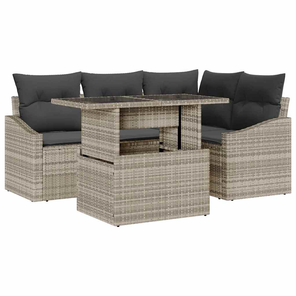 Gartensofa-set mit Kissen 5 pcs Hellgrau Poly-Rattan