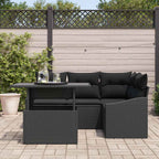 Gartensofa-set mit Kissen 5 pcs Schwarz Poly-Rattan