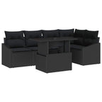 Gartensofa-set mit Kissen 6 pcs Schwarz Poly-Rattan