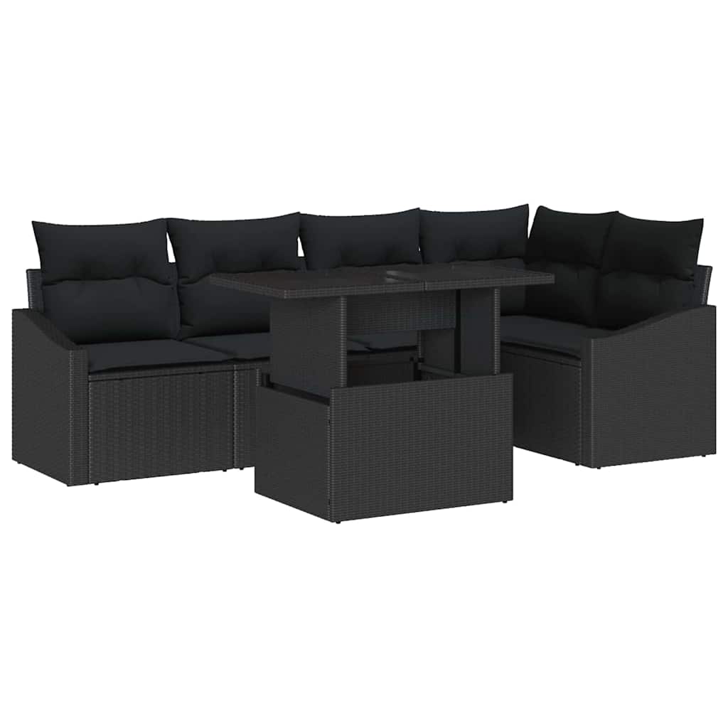Gartensofa-set mit Kissen 6 pcs Schwarz Poly-Rattan