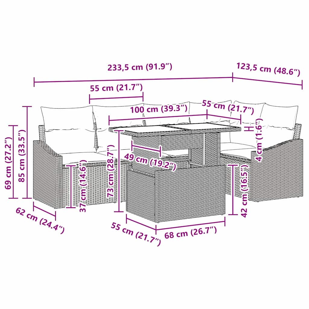 Gartensofa-set mit Kissen 6 pcs Schwarz Poly-Rattan